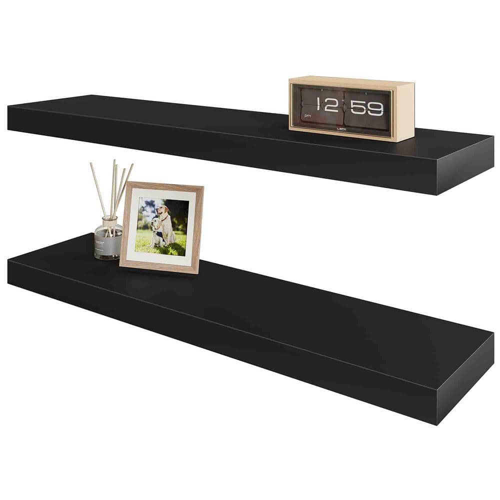 24 in. W x 6 in. D x 9.6 in. H Black Floating Decorative Wall Shelf Set of 