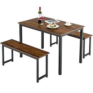 Patio 3-Piece Rectangle MDF Board Top Brown Table Set Bench