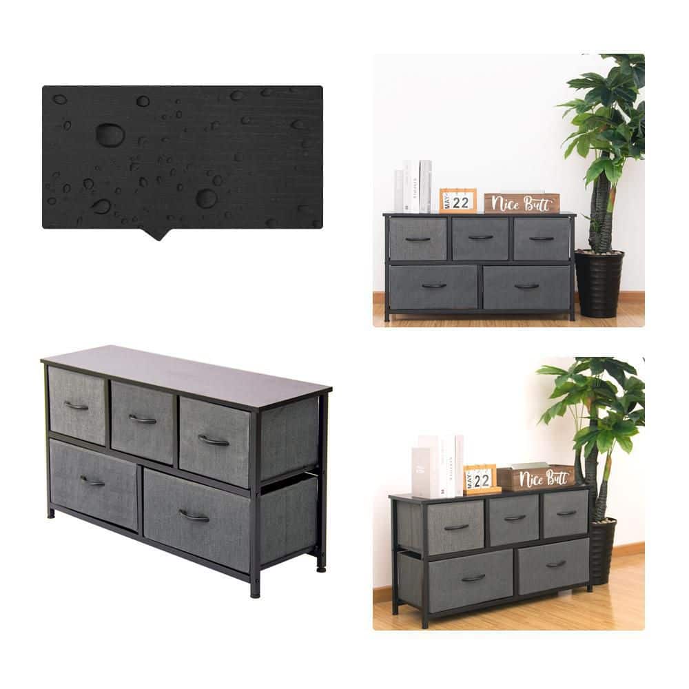 Gray 5-Drawer Fabric Storage Dresser with Steel Frame