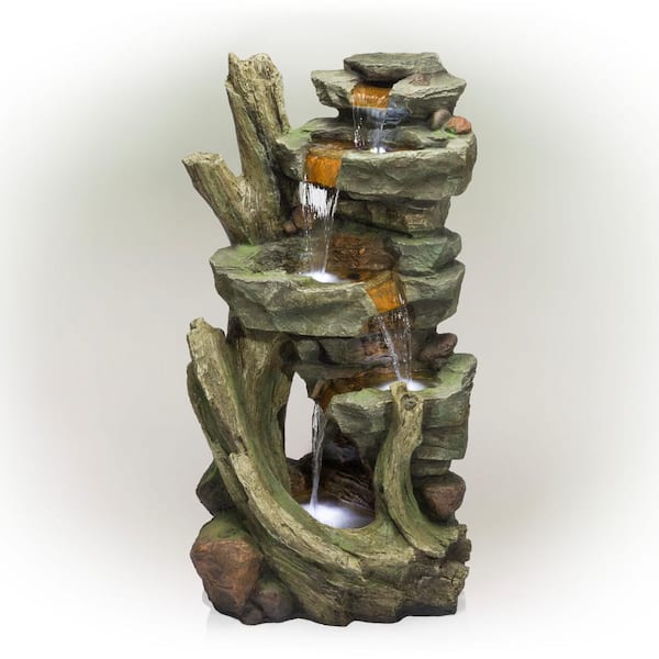 Alpine Corporation 39 in. Tall Outdoor Multi-Tier Cascading Stone 