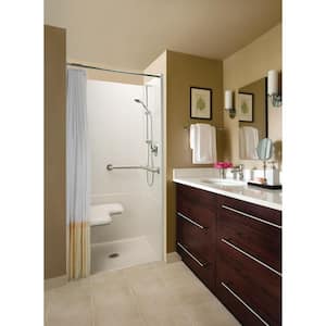 Accessible Diagonal Tile AcrylX 36 in. x 36 in. x 76 in. 4-Piece Shower Stall with Left Seat and Grab Bars in White