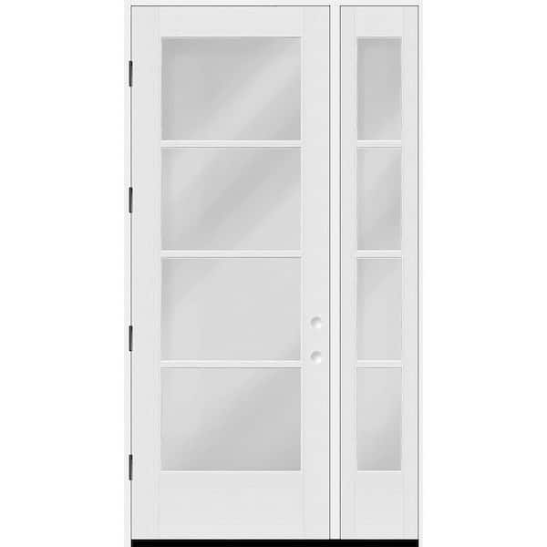 Legacy 53 in. x 96 in. Icon 4-Lite Modern Clear Glass RHOS Unfinished Fiberglass Prehung Front Door w/14"SL 6-9/16" Jamb