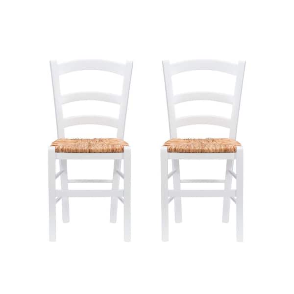 Linon Home Decor Makai White Rush Seat Ladderback Wood Dining Side