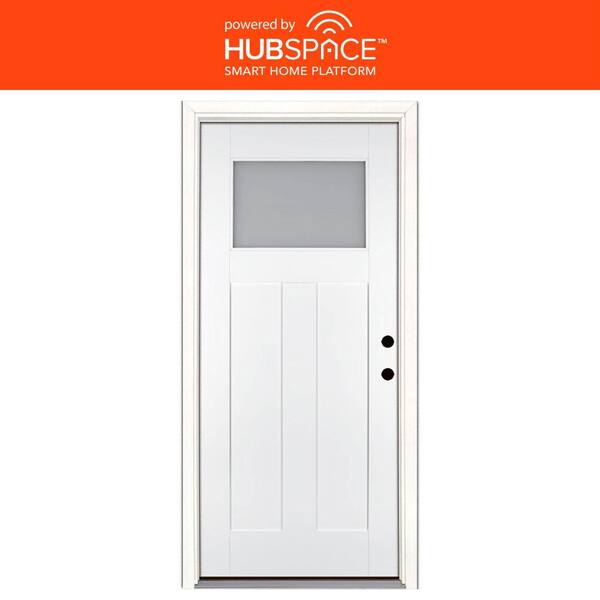 Feather River Doors Smart Glass 36 in. x 80 in. Left Hand Inswing Wind Borne 1/4-Lite Smooth Unfinished Fiberglass Prehung Front Door