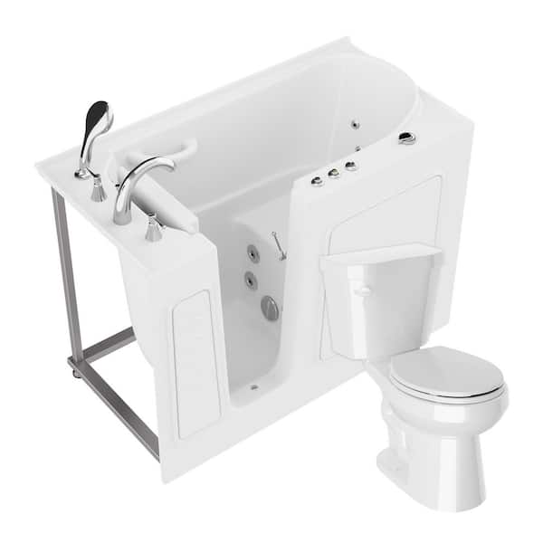 Universal 53 in. x 26 in. Left Drain Whirlpool Jetted Bathtub in White with Rounded Toilet and Soft Close Lid