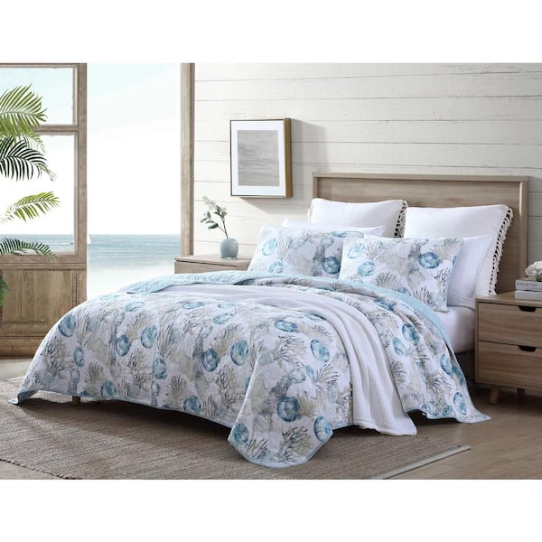 Tommy Bahama Freeport 3 Piece Blue Floral Cotton King Quilt Set