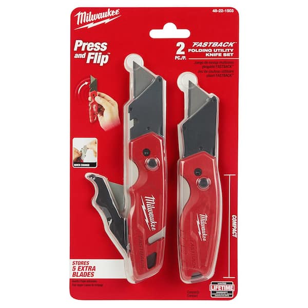 FASTBACK Folding Utility Knife Set (2-Pack) with 50 Blades Included