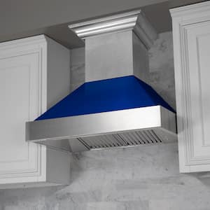 30 in. 400 CFM Ducted Vent Wall Mount Range Hood with Blue Gloss Shell in Stainless Steel