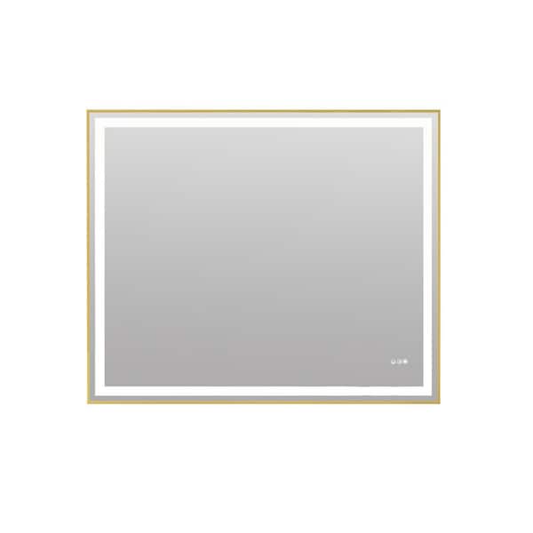 48 in. H x 40 in. W Rectangular Framed Wall Mount LED Light Bathroom Vanity Mirror in Gold
