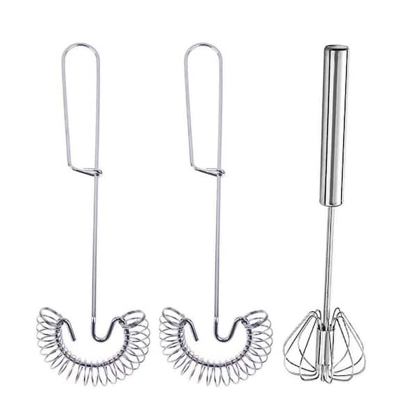 Stainless Steel Egg Whisk Set Silver Easy Hand Push Rotary Manual Mixer Multi-style Kitchen Cooking Tool 3 Pack