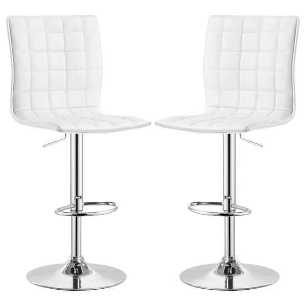 Coaster 43 in. H White and Chrome Tufted Back Metal Frame Adjustable Bar Stool (Set of 2)
