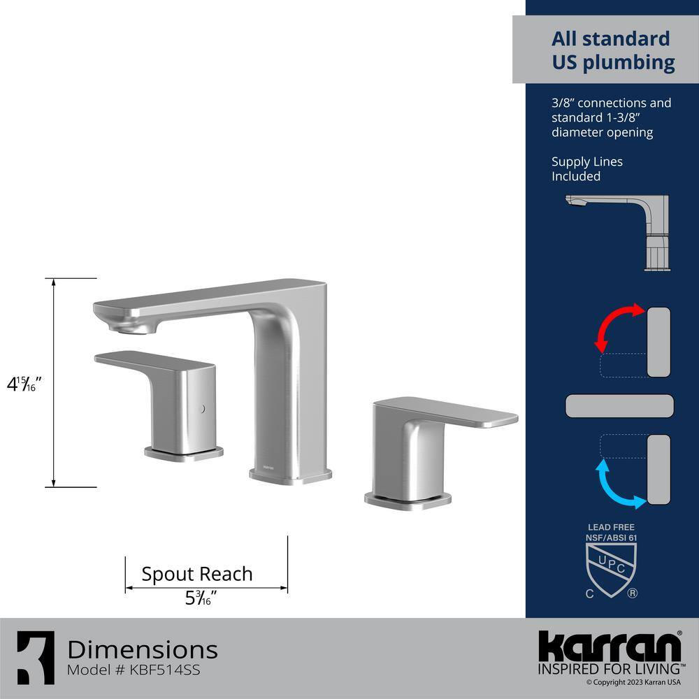 Stainless Steel 2-Handle Widespread Bathroom Faucet with Drain Assembly