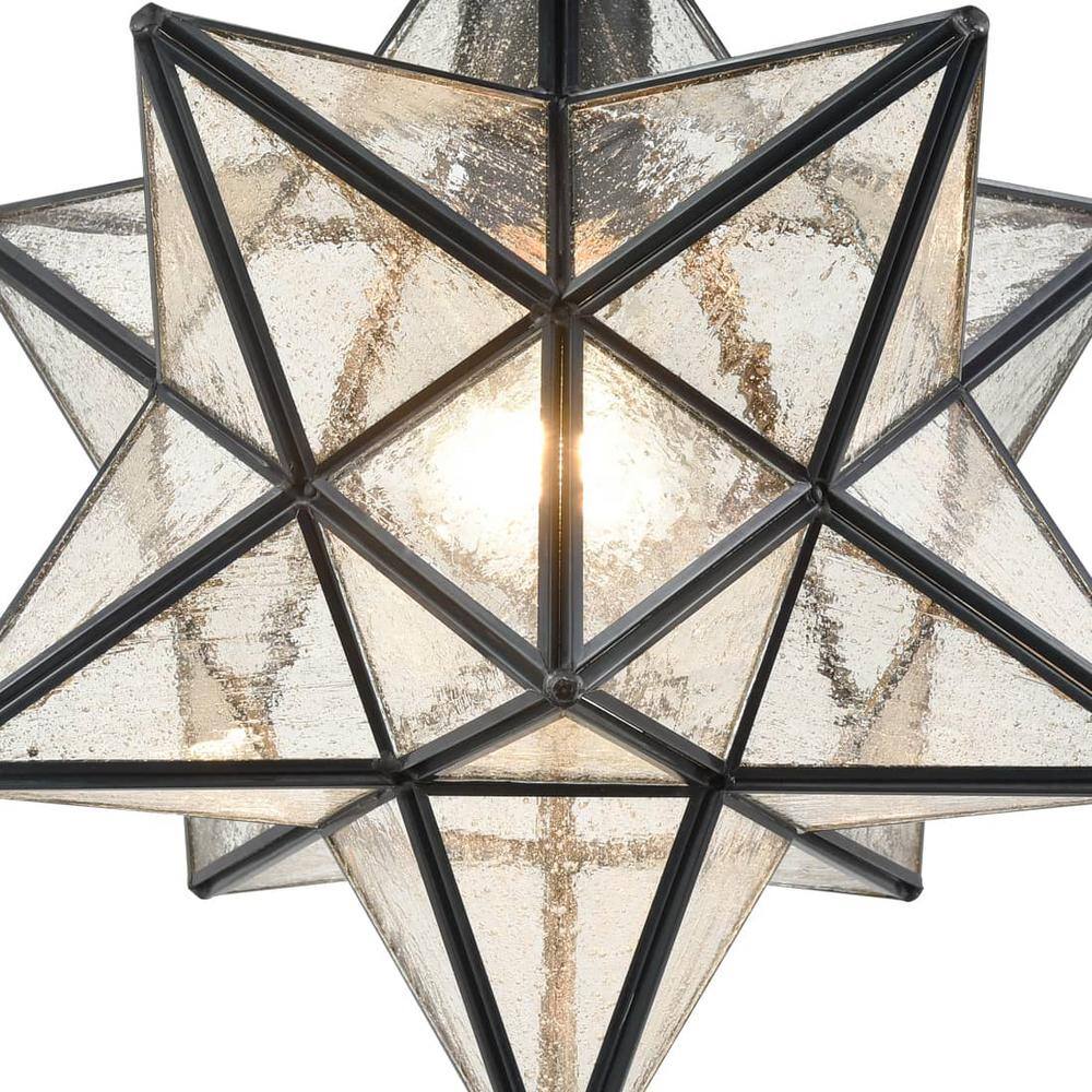 Black Polished Geometric Star Flush Mount Light with Seeded Glass Shade