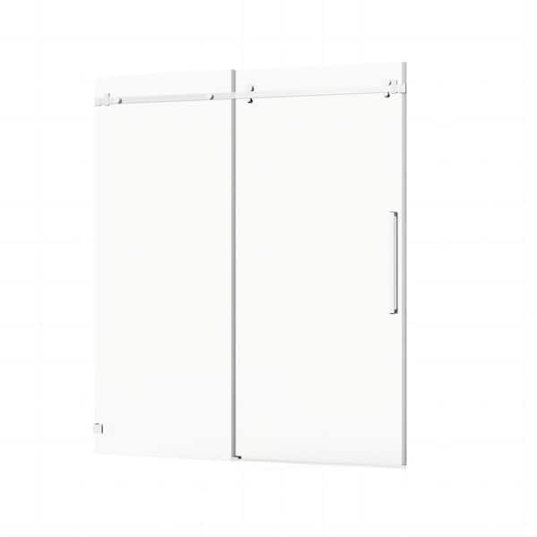 60 in. W x 72 in. H Sliding Frameless Shower Door in Chrome with 1/4 in. (6mm) Tempered Clear Glass, Easy-Clean