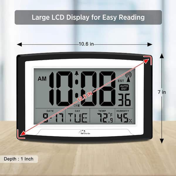 Afoxsos 12.5 in. Black Digital Thermoplastic Atomic Clock with