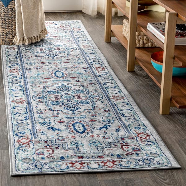 JONATHAN Y Modern Persian Vintage Medallion Light Grey/Light Pink 2 ft. x 8 ft. Runner Rug