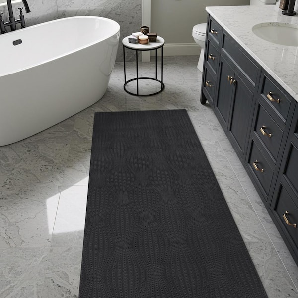 Harmony 2 x 7 ft. Black Non-Slip Rubber Back Washable Polyester Wave Hallway Rug