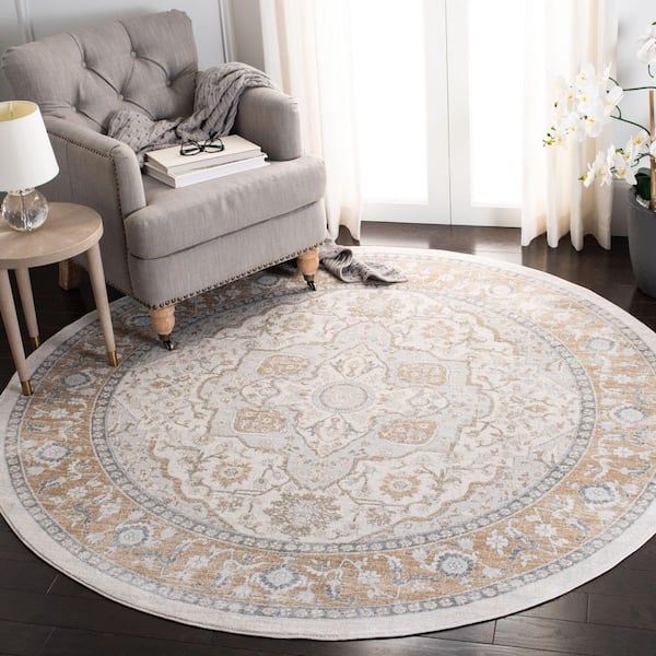Isabella 8 ft. x 8 ft. Round Cream/Beige Medallion Border Area Rug