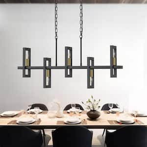 5-light Black Modern Farmhouse Linear Chandelier for Kitchen Dining Room with no bulbs included