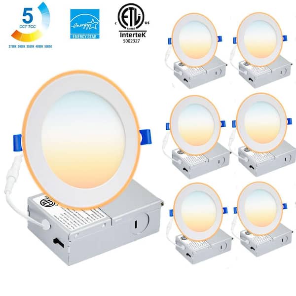 Honbei 6 in. Night Light 60-Watt Equivalent Recessed LED Downlight Integrated LED night Lighting Kit, 1050LM (6-Pack)