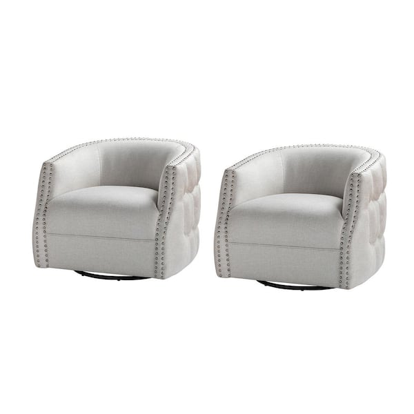 JAYDEN CREATION Alina Beige Ergonomic Design 360 ° Swivel Chair (Set of 2) with Decoratvie Nailhead Tirms