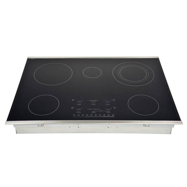 Hallman 36 in. Smooth Top Electric Cooktop in Stainless Steel with 5 Elements including Flex-Power Element