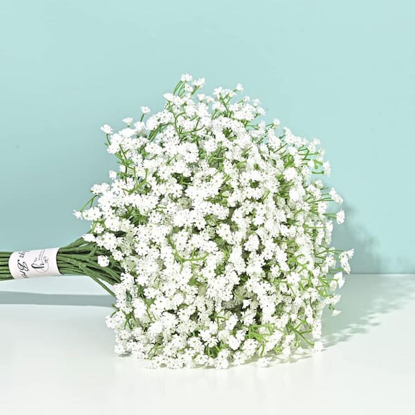 21 in. White Indoor/Outdoor Artificial Babys Breath Flowers Faux Bouquet (6-Pieces)
