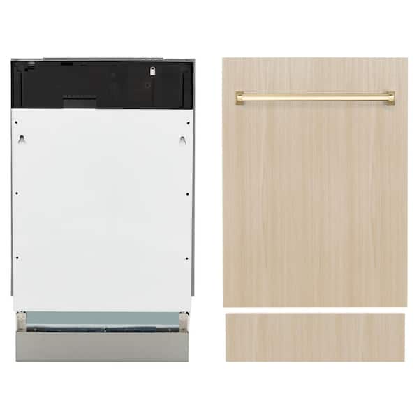 ZLINE Kitchen and Bath Autograph Edition 18 in. Top Control 8-Cycle Compact Panel Ready Dishwasher with 3rd Rack and Polished Gold Handle