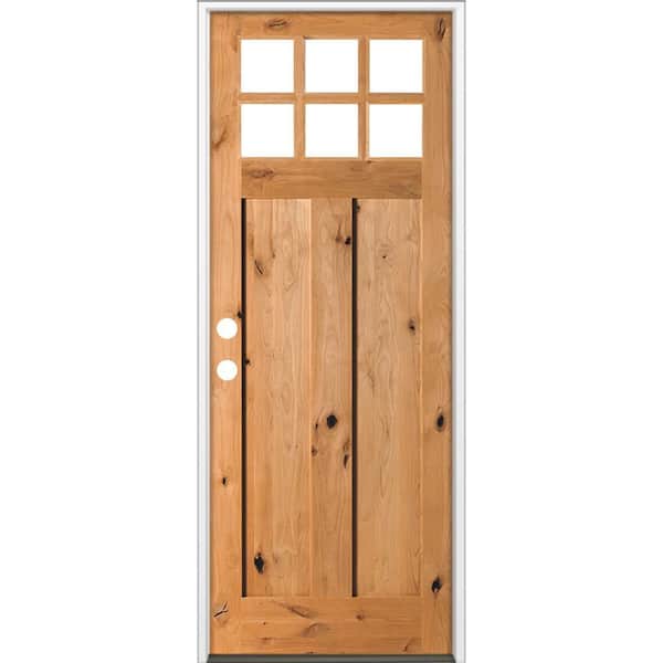 42 in. x 96 in. Craftsman Knotty Alder Right-Hand/Inswing 6 Lite Beveled Clear Glass Cedar Stain Wood Prehung Front Door