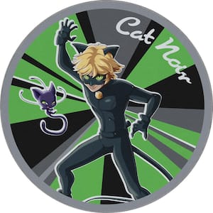 Miraculous Ladybug Green 5 ft. 3 in. Round Cat Noir Area Rug