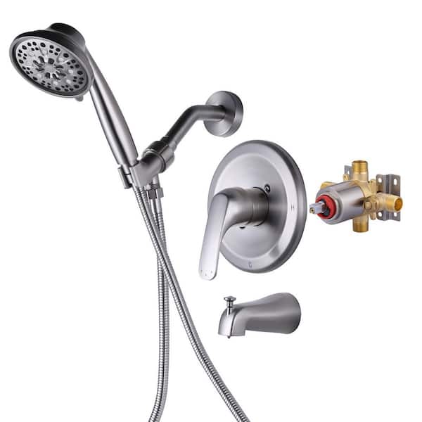 VEVETTA Single Handle 7-Spray Tub and Shower Faucet 1.8 GPM in. Brushed Nickel with Pressure Balance Valve Included