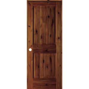 30 in. x 80 in. Knotty Alder 2 Panel Right-Hand Sq. Top V-Groove Red Chestnut Stain Wood Single Prehung Interior Door