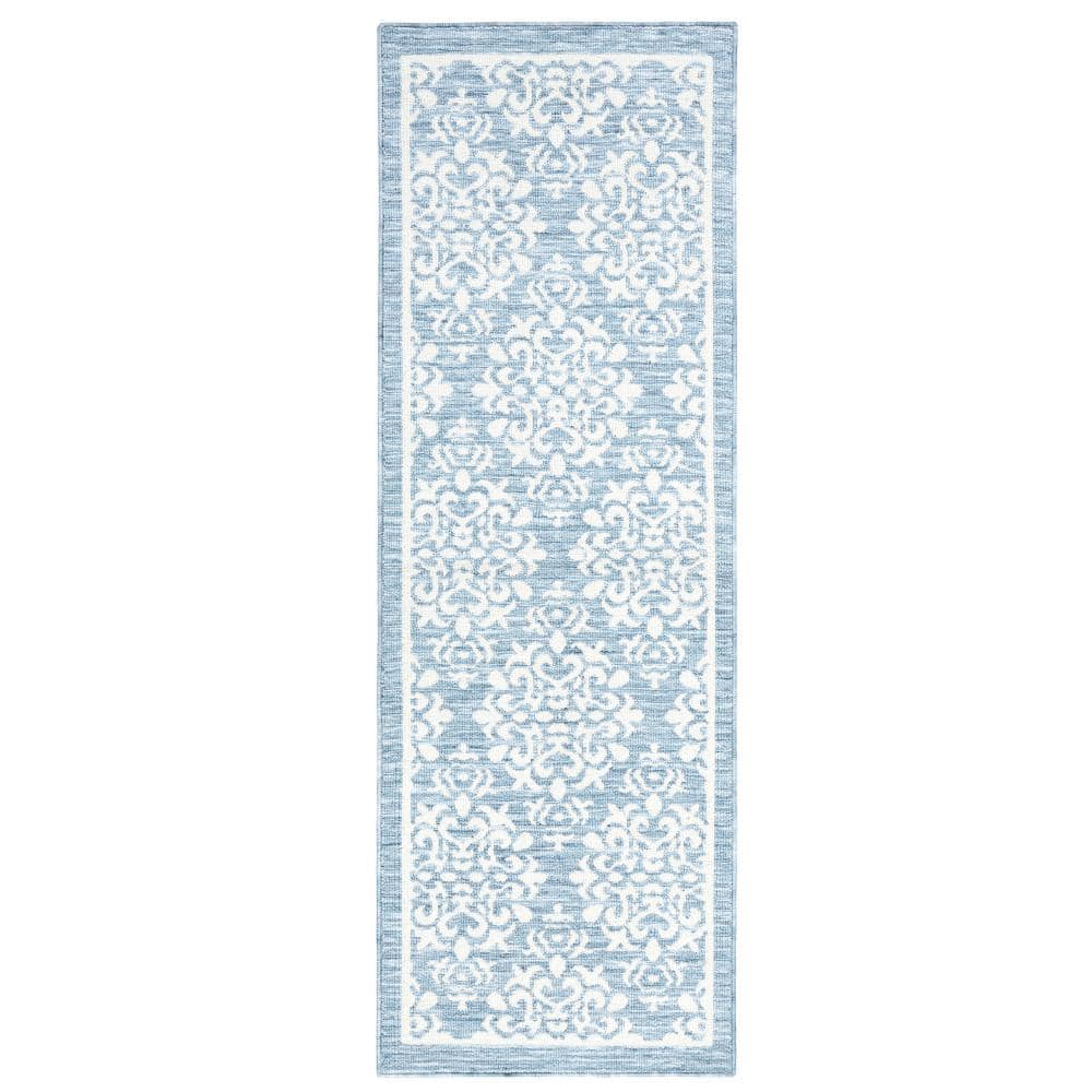 Everyday Walker Damask Medallion Light Blue 24 in. x 72 in. Machine Washable Runner Kitchen Mat