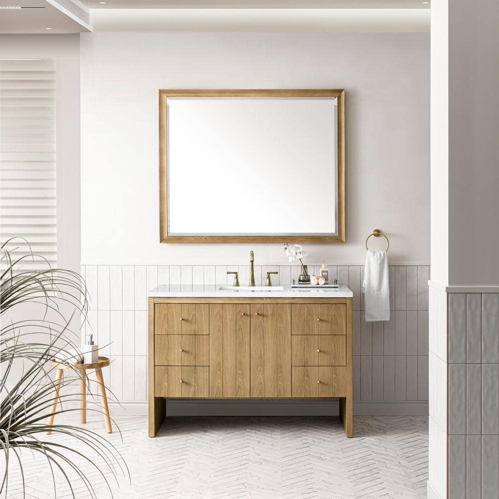 Hudson 48.0 in. W x 23.5 in. D x 34.2 in. H Bathroom Vanity in Light Oak with White Zeus Quartz Top price history on PriceWatchPro