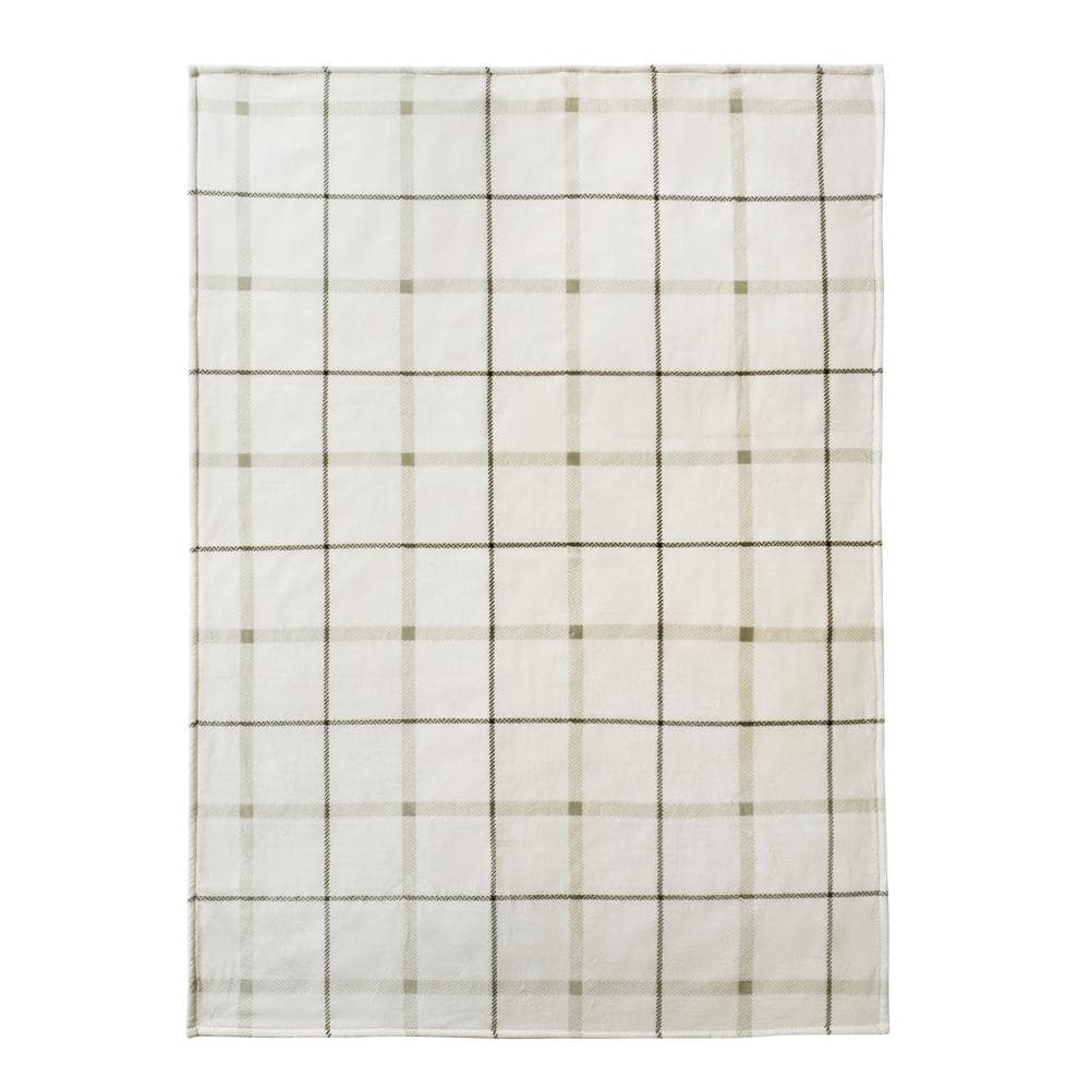 Palmdale White and Sage Green Plaid Microfiber Throw Blanket 50" x 70"