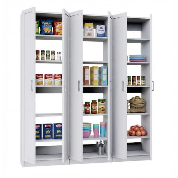 Alto Pantry Collection 93 in. W White Wall Mounted Shaker 3-Shelf Towers w/ Full Doors Wood Closet System