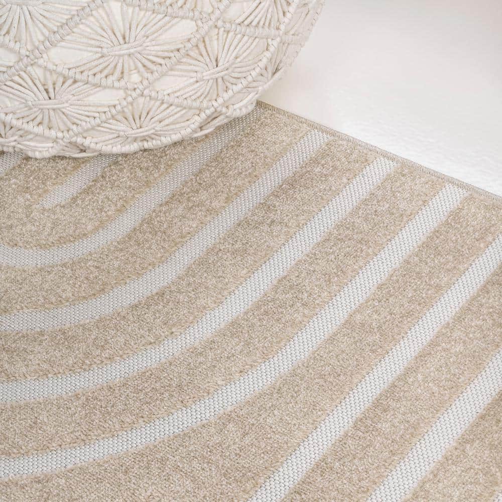 Anders High-Low Beige and Cream 8x10 Stripe Area Rug