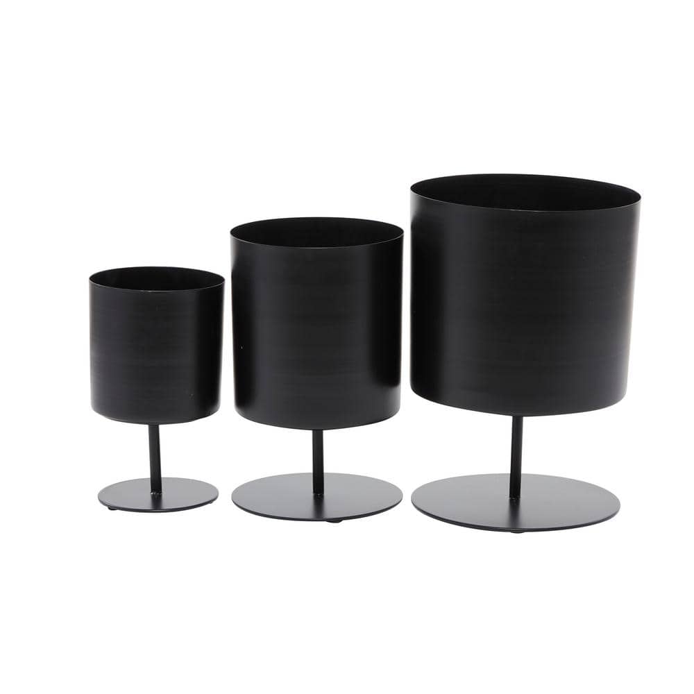 Black Metal Modern Round Planter with Stand, Set of 3