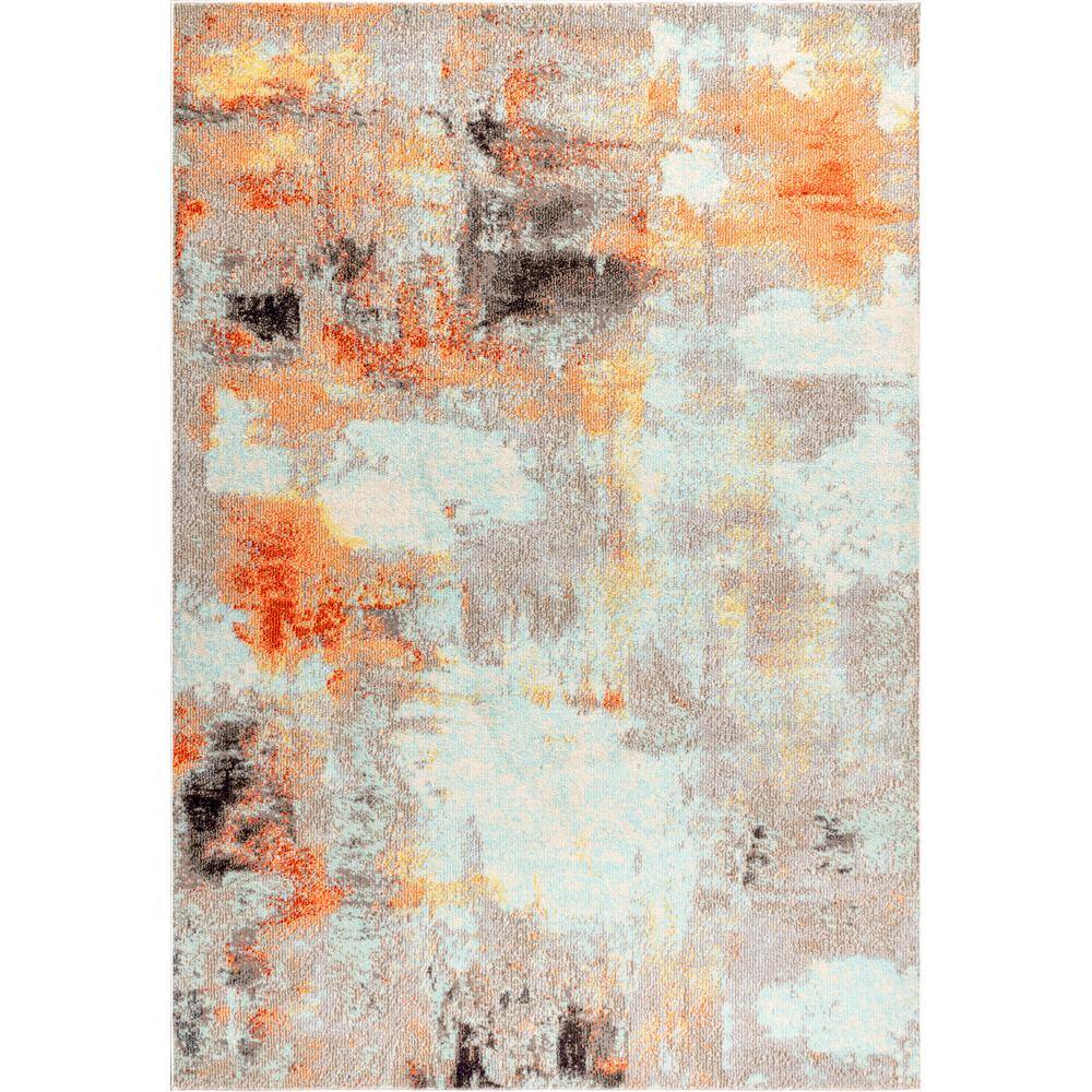 Blue and Orange Abstract Flat Woven Synthetic Area Rug