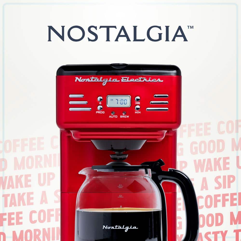 Retro Red 12-Cup Programmable Coffee Maker with LED Display