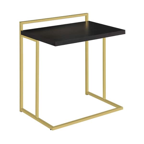 Benjara 15.75 in. Brass and Cappuccino Brown Rectangle Wood End Table with Metal Frame