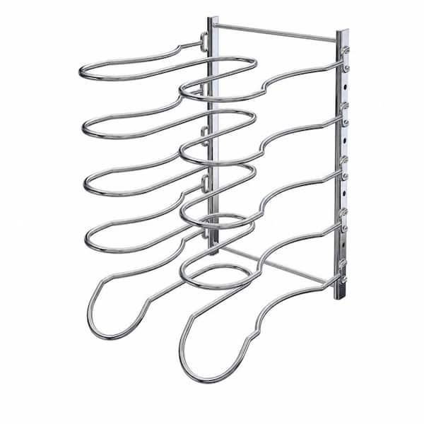 Adjustable Chrome Tiered Shelf Pot Rack, Black Pan Rack, Cookware Organizer Rack Holder with 5 Adjustable Dividers