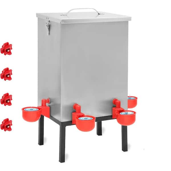 Stainless Steel Automatic Poultry Waterer 3 Gal. with 4 Water Cups and Nipples, No Waste Design for Chickens Feed