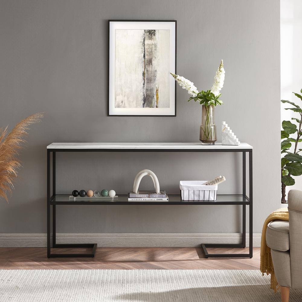 Errol 55" Blackened Bronze Console Table with Faux Marble Top