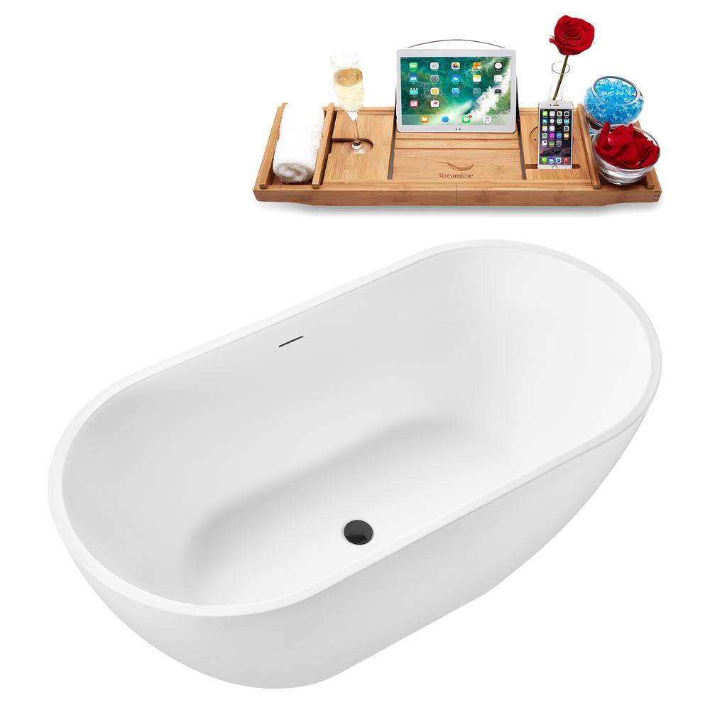 59" Glossy White Acrylic Freestanding Soaking Tub with Tray