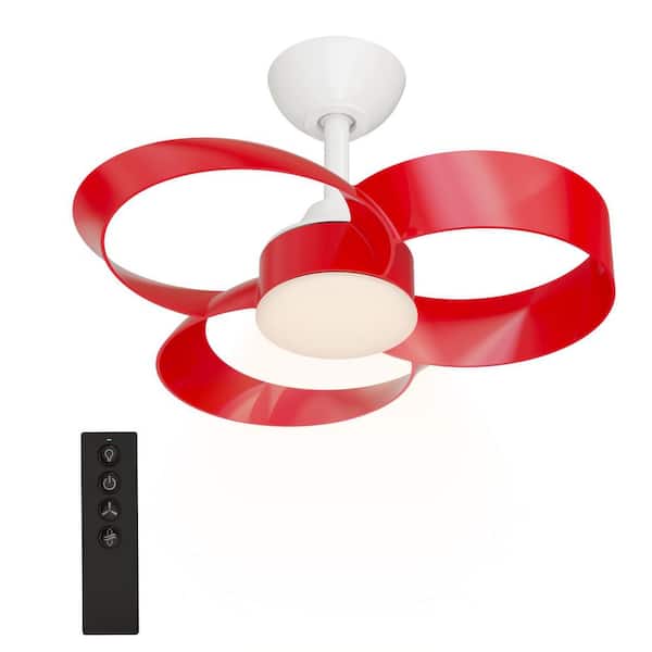 Windora 22 in. Indoor White Ceiling Fan with Red Blade Dimmable Integrated LED Light and Remote Control