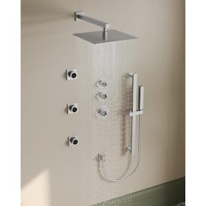 5-Spray 12 in. Dual Shower Head Wall Mount Fixed and Handheld Shower Head in Brushed Nickel (Valve included)