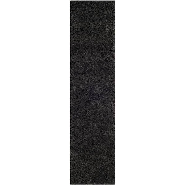 Milan Shag 2 ft. x 18 ft. Dark Gray Solid Flokati Runner Rug