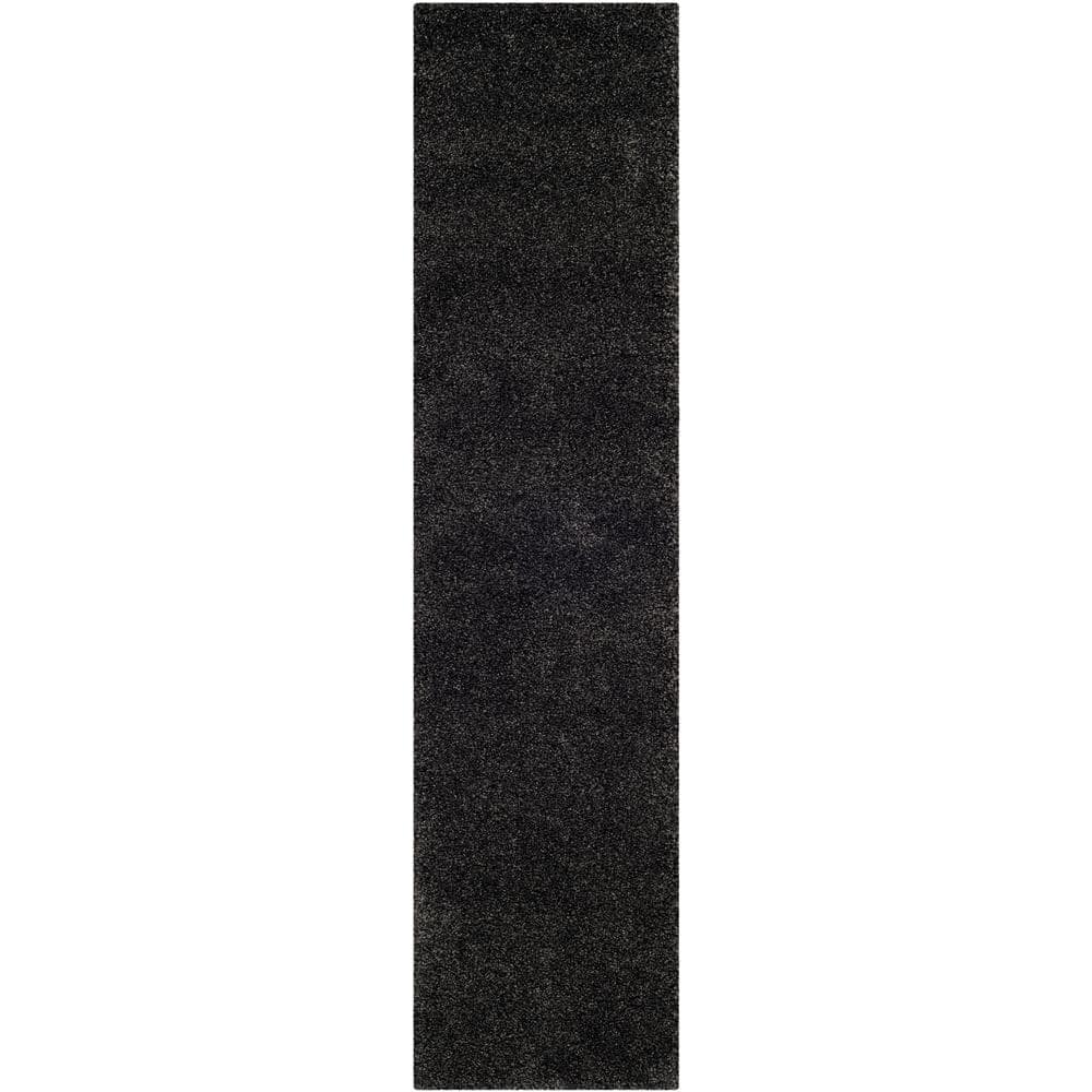 Dark Grey Synthetic Shag Runner Rug, 2' x 6'