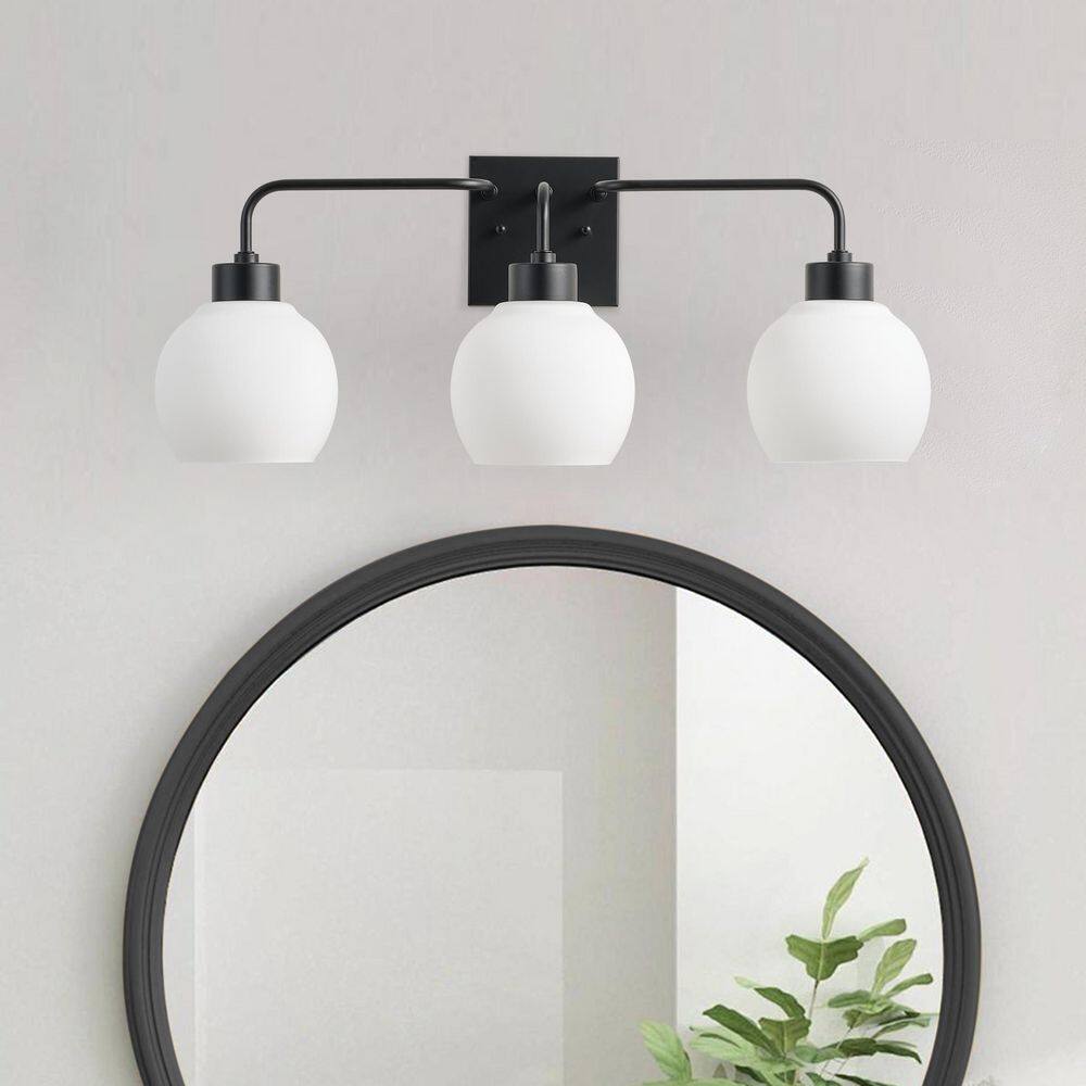 24.61 in. Modern 3-Light Matte Black Vanity Light Bathroom Lights Over Mirror with Milk Glass Shades price history on PriceWatchPro